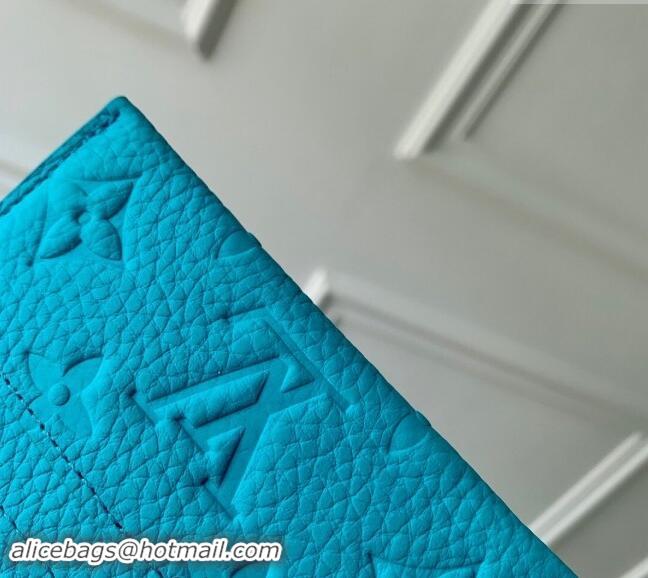 Top Design Louis Vuitton Double Card Holder Wallet in Monogram Leather Turquoise Blue M11471 2024