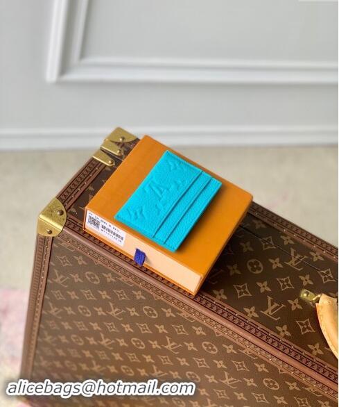 Top Design Louis Vuitton Double Card Holder Wallet in Monogram Leather Turquoise Blue M11471 2024