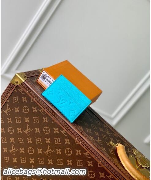 Top Design Louis Vuitton Double Card Holder Wallet in Monogram Leather Turquoise Blue M11471 2024