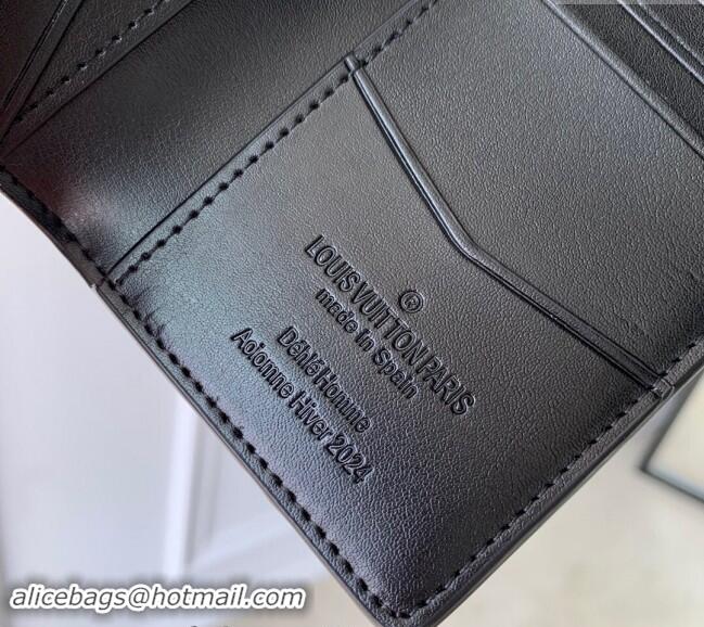 Top Quality Louis Vuitton Mens Pocket Organizer Wallet in Black Brushed Monogram Leather M11635 2024