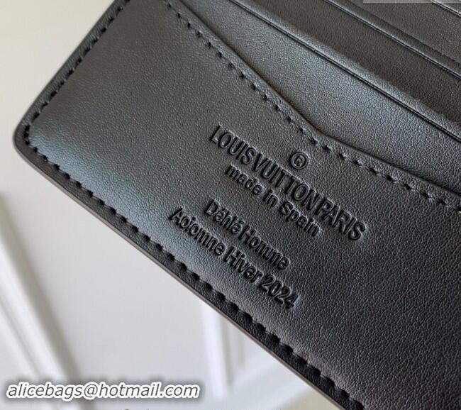 Top Quality Louis Vuitton Mens Slender Wallet in Black Brushed Monogram Leather M11708 2024