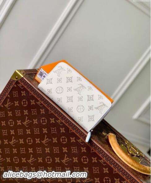 Top Quality Louis Vuitton Zippy Wallet in Mahina Perforated Leather M11745 White/Blue 2024