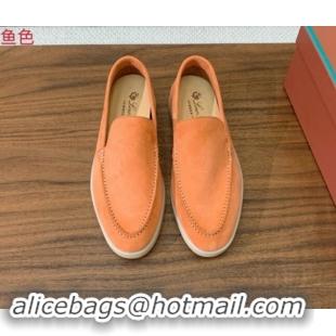 Good Quality Loro Piana Suede Flat Loafers Light Orange 812084