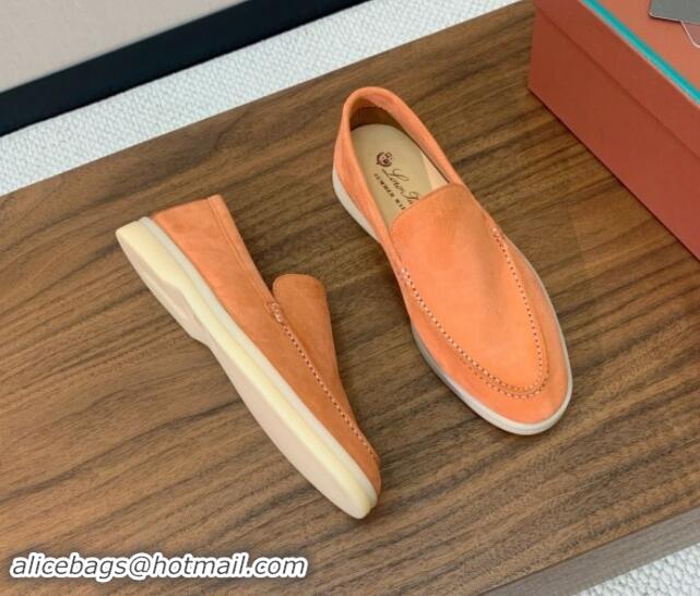 Good Quality Loro Piana Suede Flat Loafers Light Orange 812084