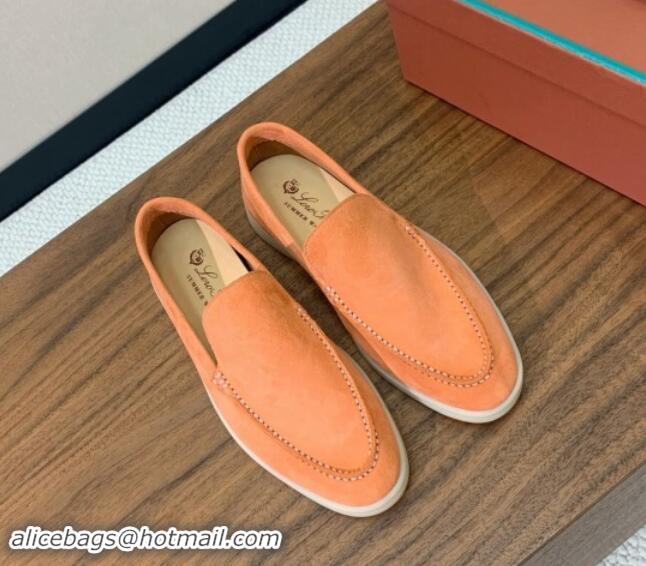 Good Quality Loro Piana Suede Flat Loafers Light Orange 812084