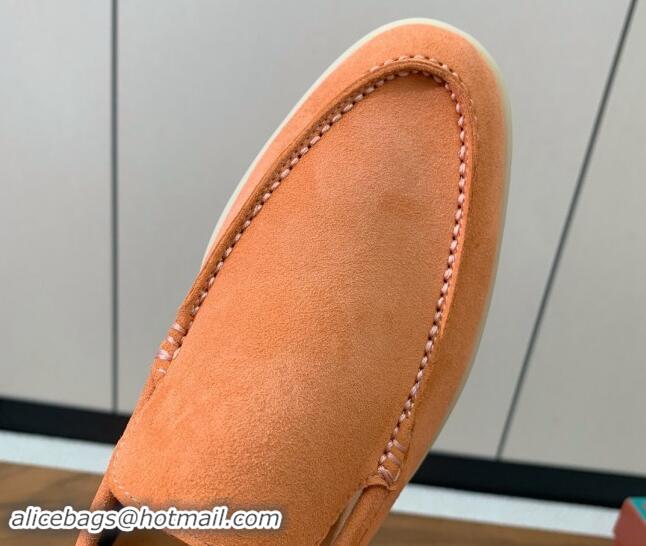 Good Quality Loro Piana Suede Flat Loafers Light Orange 812084