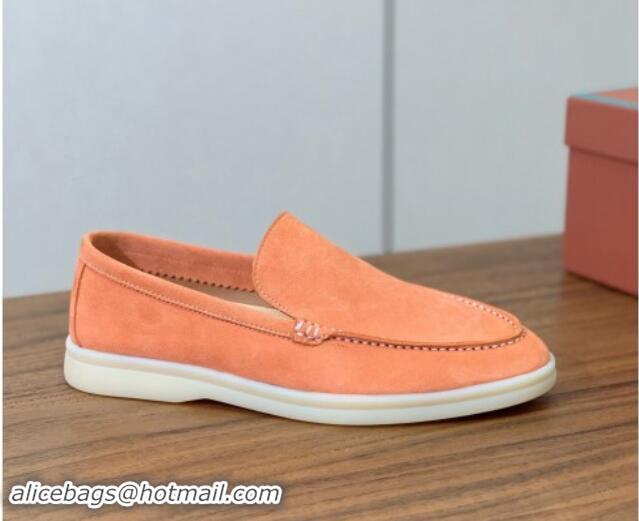 Good Quality Loro Piana Suede Flat Loafers Light Orange 812084