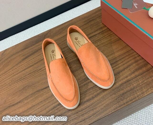 Good Quality Loro Piana Suede Flat Loafers Light Orange 812084