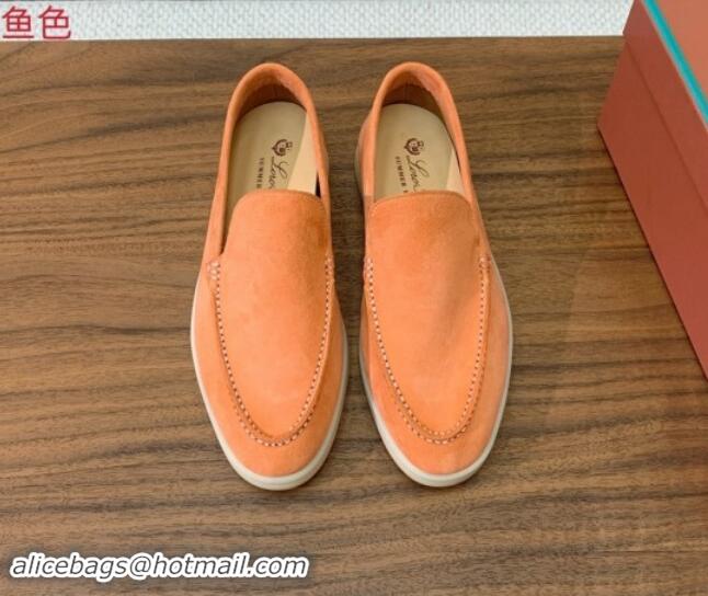 Good Quality Loro Piana Suede Flat Loafers Light Orange 812084