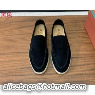 Most Popular Loro Piana Suede Flat Loafers Black 812085