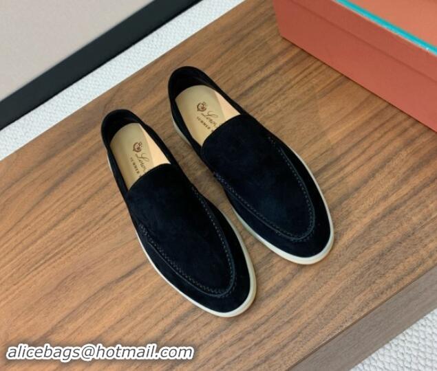 Most Popular Loro Piana Suede Flat Loafers Black 812085