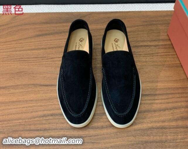 Most Popular Loro Piana Suede Flat Loafers Black 812085