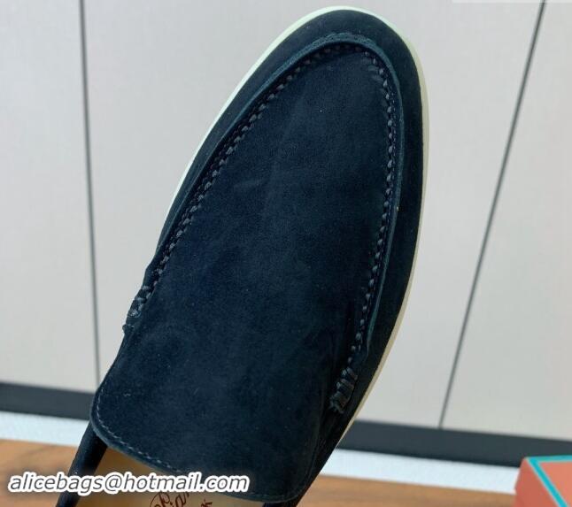 Most Popular Loro Piana Suede Flat Loafers Black 812085