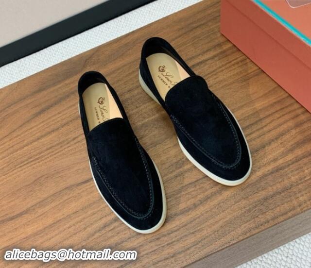 Most Popular Loro Piana Suede Flat Loafers Black 812085