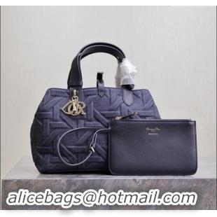 Top Grade Dior Medium Dior Toujours Bag in Blue Graphic Cannage Denim CD2214 2024