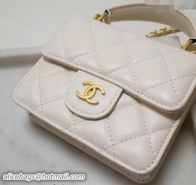 Best Product Chanel Quilted Calfskin Clutch with Chain and Top Handle CH102210 White 2024