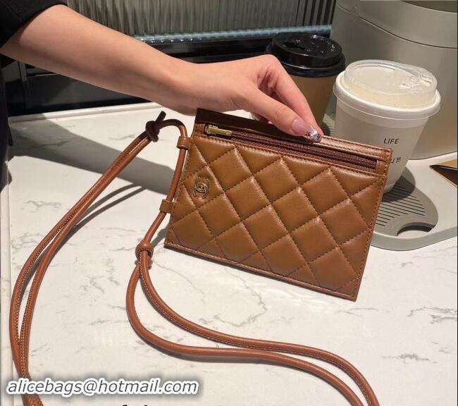 Discount Chanel Quilted Lambskin Passport Crossbody Mini Bag CH102211 Brown 2024