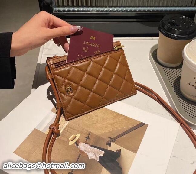 Discount Chanel Quilted Lambskin Passport Crossbody Mini Bag CH102211 Brown 2024