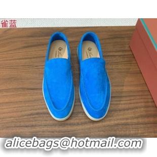 Best Grade Loro Piana Suede Flat Loafers Peacock Blue 812087