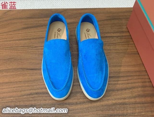 Best Grade Loro Piana Suede Flat Loafers Peacock Blue 812087