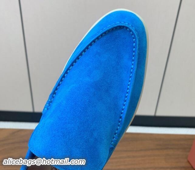 Best Grade Loro Piana Suede Flat Loafers Peacock Blue 812087