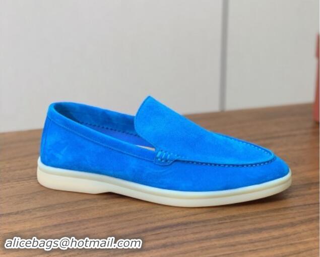 Best Grade Loro Piana Suede Flat Loafers Peacock Blue 812087