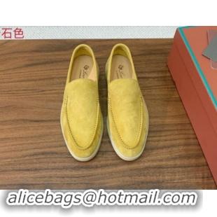 Perfect Loro Piana Suede Flat Loafers Yellow 812088