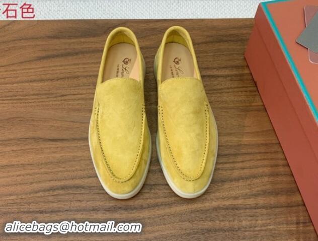 Perfect Loro Piana Suede Flat Loafers Yellow 812088