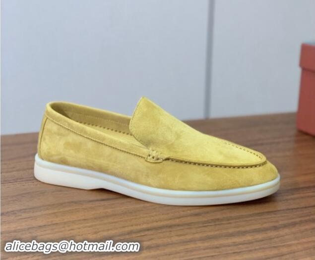 Perfect Loro Piana Suede Flat Loafers Yellow 812088