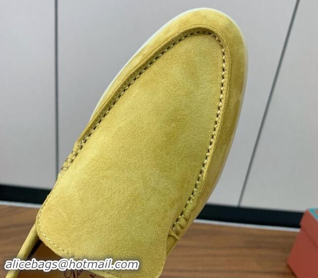 Perfect Loro Piana Suede Flat Loafers Yellow 812088