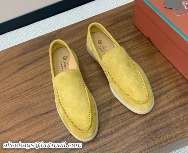 Perfect Loro Piana Suede Flat Loafers Yellow 812088