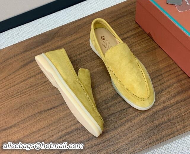 Perfect Loro Piana Suede Flat Loafers Yellow 812088