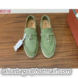 Good Looking Loro Piana Suede Flat Loafers with Charm Leaf Green 812093