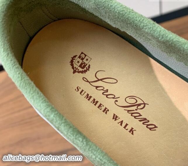 Good Looking Loro Piana Suede Flat Loafers with Charm Leaf Green 812093