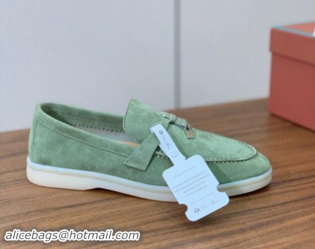 Good Looking Loro Piana Suede Flat Loafers with Charm Leaf Green 812093