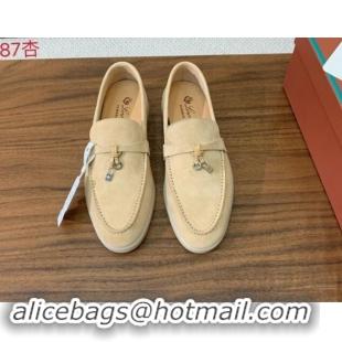 Fashion Loro Piana Suede Flat Loafers with Charm 387Apricot 812094