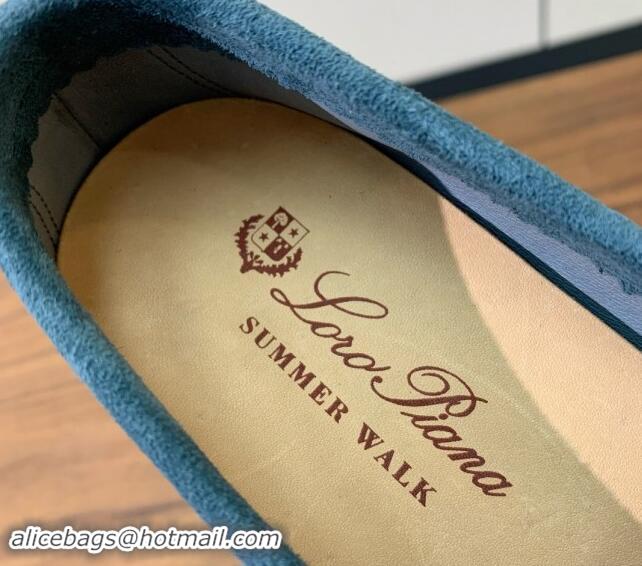 Purchase Loro Piana Suede Flat Loafers with Charm Fog Blue 812098