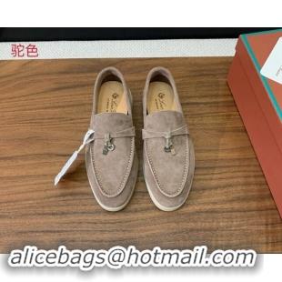 Good Quality Loro Piana Suede Flat Loafers with Charm Camel 812102