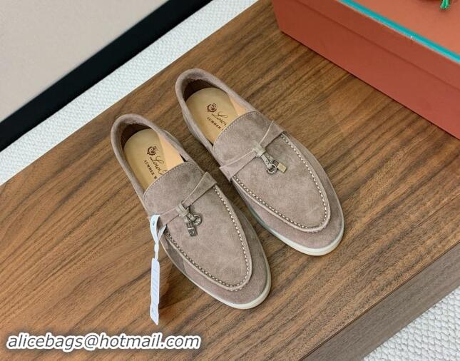 Good Quality Loro Piana Suede Flat Loafers with Charm Camel 812102