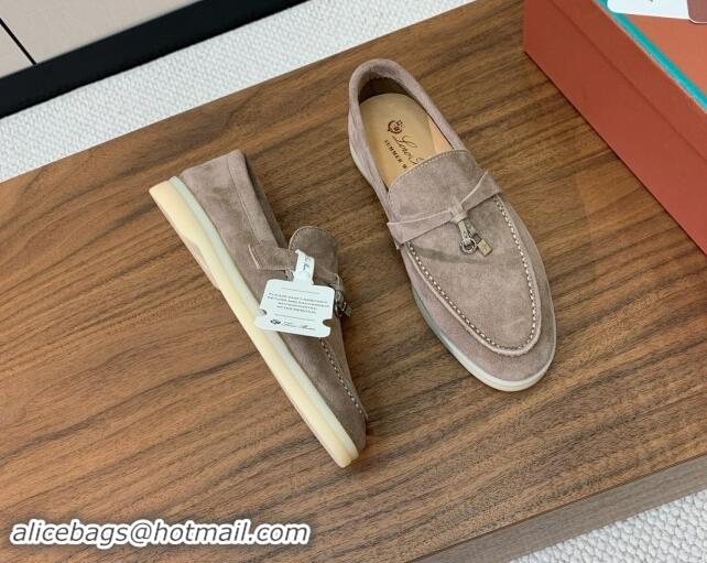 Good Quality Loro Piana Suede Flat Loafers with Charm Camel 812102