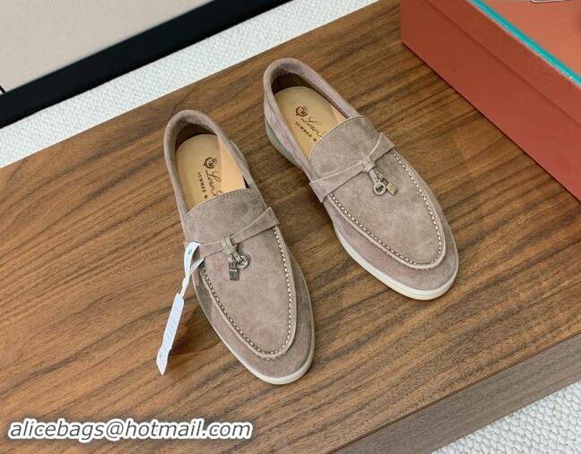 Good Quality Loro Piana Suede Flat Loafers with Charm Camel 812102