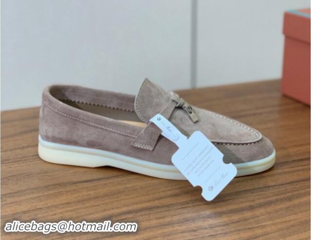 Good Quality Loro Piana Suede Flat Loafers with Charm Camel 812102