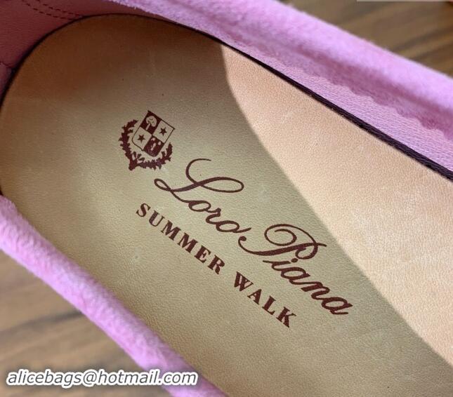Good Quality Loro Piana Suede Flat Loafers with Charm Peachy Pink 812103