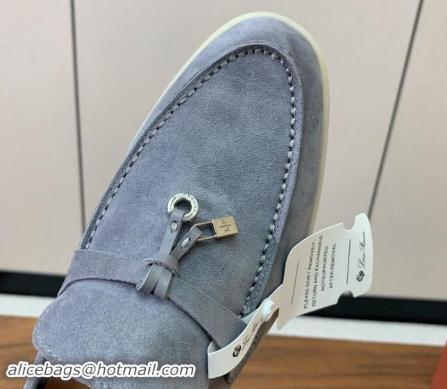 Grade Quality Loro Piana Suede Flat Loafers with Charm Dark Grey 812104