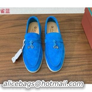 Low Cost Loro Piana Suede Flat Loafers with Charm Peacock Blue 812111