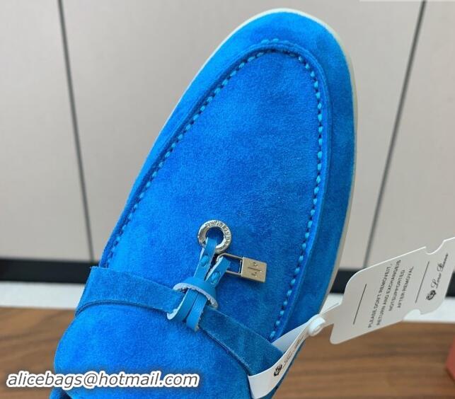 Low Cost Loro Piana Suede Flat Loafers with Charm Peacock Blue 812111