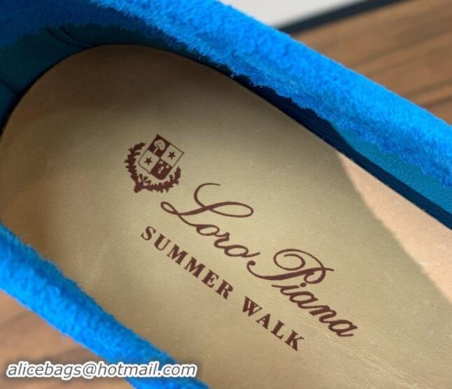 Low Cost Loro Piana Suede Flat Loafers with Charm Peacock Blue 812111