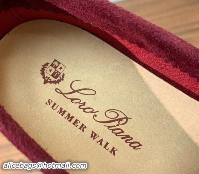 Unique Style Loro Piana Suede Flat Loafers with Charm Dark Burgundy 812112