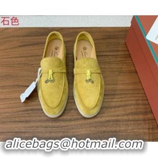 Luxurious Loro Piana Suede Flat Loafers with Charm Yellow 812113