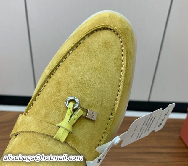 Luxurious Loro Piana Suede Flat Loafers with Charm Yellow 812113